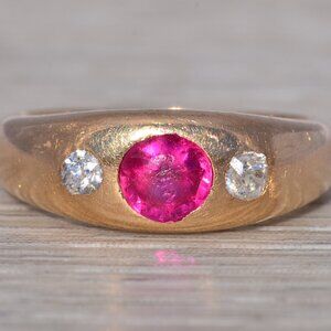 Ruby and Natural Diamond Ring in Yellow Gold